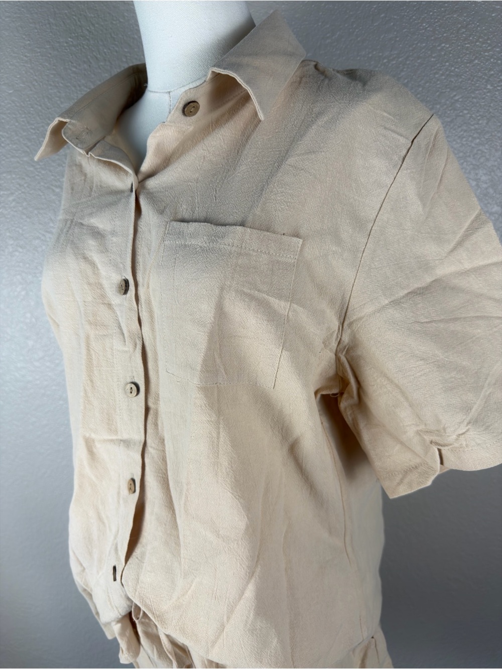 NWT Beige Summer Cotton Linen Short Sets 2 Piece Shorts Top Lounge Beach, L - Picture 7 of 9